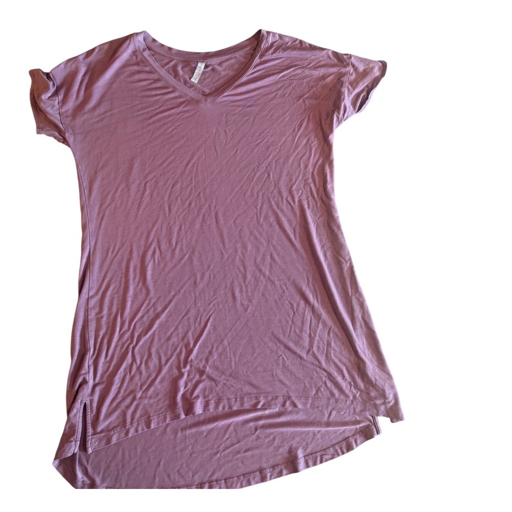 Athleta Womens V-Neck Short Sleeve Hi-Low Hem Top Mauve Pink XS